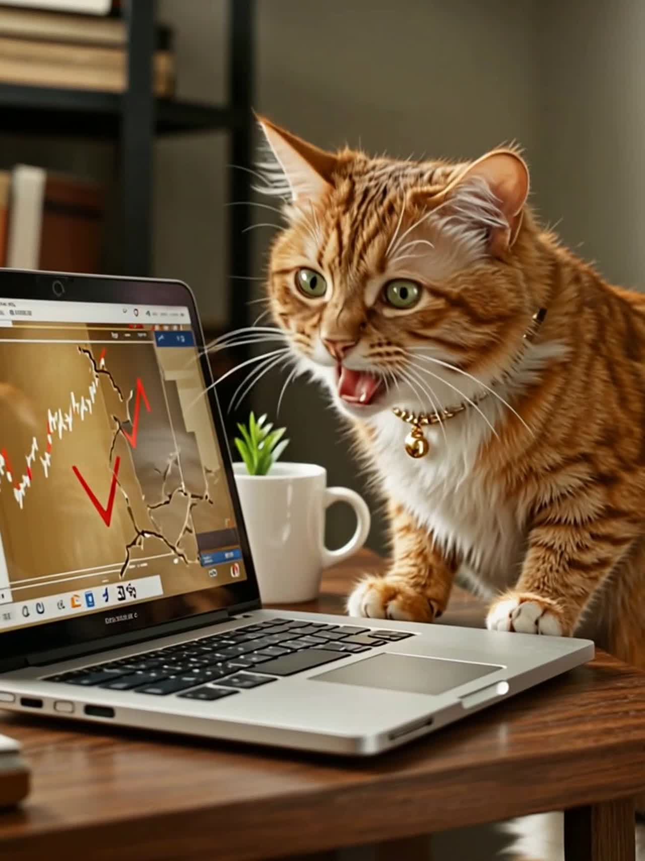 Cute cat reacts to market crash