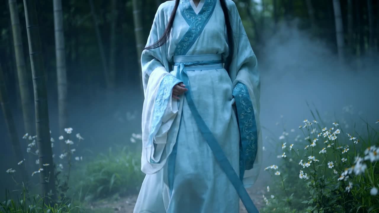 Traditional hanfu bamboo forest walk